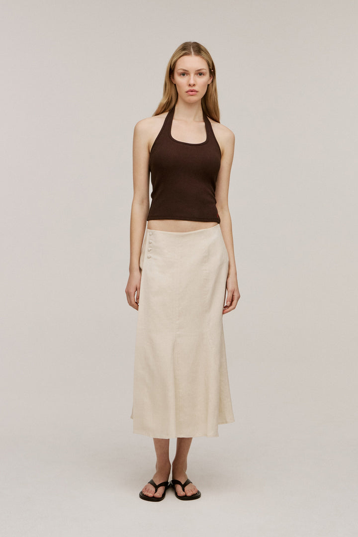 Women's Linen Panelled Wrap Midi Skirt