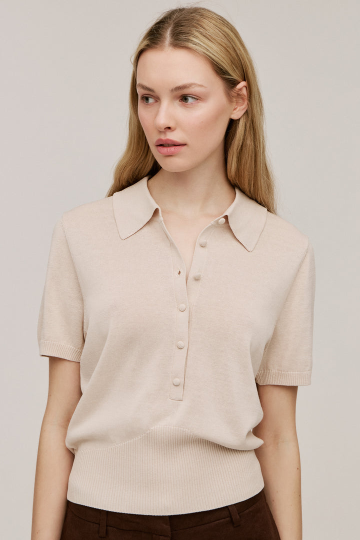 Women's Silk-Cotton Short Sleeve Knit Polo Secondary